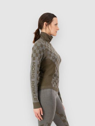 Mons Royale Ascender Merino Mock Neck Base Layer Top groen