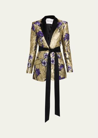 Prabal Gurung Metallic Floral Jacquard Belted Jacket