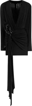 DAVID KOMA David Koma, Kleedjes, Dames, Zwart, S, Jurk met gedrapeerde rok en lange mouwen