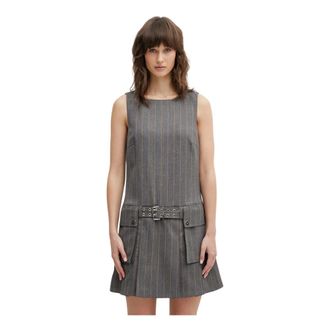 Ganni Vestido Mini de Raya con Cintur&oacute;n - Dresses - Mujer - Gris - S