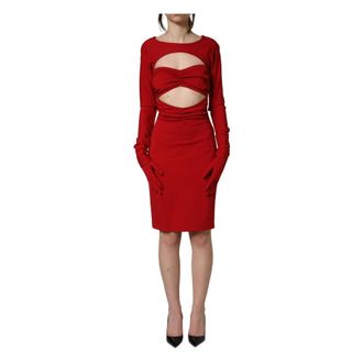 Dolce & Gabbana Midi Dresses, female, Red, Size: 2XS Cut Out Bodycon Sheath Glove Dress