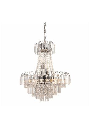 Netlighting Amadis 6 Light Ceiling Pendant Chrome Clear Faceted Glass Beads E14 in Grey