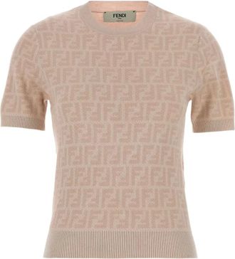 Fendi Round-neck Knitwear, female, Orange, Size: XS FF Wool and Silk Sweater