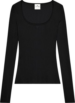 Courr&egrave;ges Ribgebreide trui - Zwart