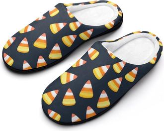 Generic Candy Corn Pattern Mens House Slippers Memory Foam Washable Cotton Slip on Home Shoes