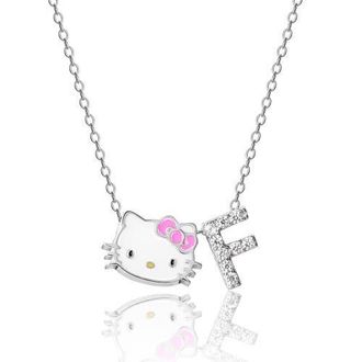 Hello Kitty Silver Plated Enamel Pave Initial Slider Necklace at Nordstrom