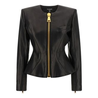 Balmain Basque Jas - Dames - Leren en Su&egrave;de Jassen - Zwart - S - Leer - Jassen
