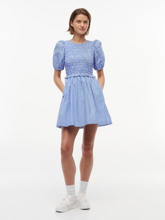Tommy Hilfiger Womens Tommy Jeans Shirred Poplin Mini Dress - Blue / Stripe - XL