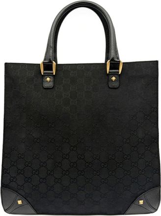 Gucci Black Gg Canvas Leather Tote Bag (Pre-Owned)