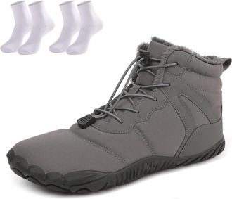Generic Waterproof Snow Boots for Women | Non-Slip Fur Lined Mid Calf Sneakers | Lightweight Ankle Booties for Cold Weather Hiking(Gray 5,12.5 Women/11.5 Men)
