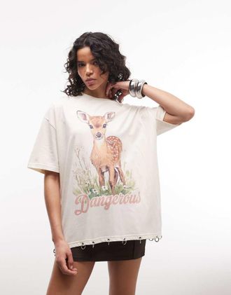 The Ragged Priest T-shirt oversize squadrata &eacute;cru con occhielli-Bianco