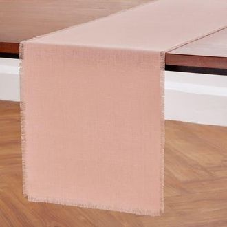 Solino Home Linen Table Runner for Dining Table, Holiday and Everyday Table Decor - Fringe in Misty Pink at Nordstrom, Size Xx-Small