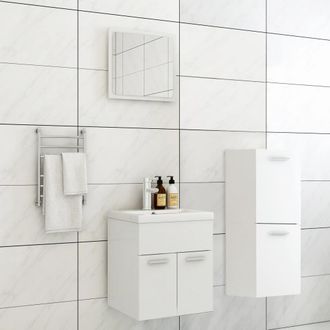vidaXL Juego De Muebles De Ba&ntilde;o Madera De Ingenier&iacute;a Blanco Vidaxl