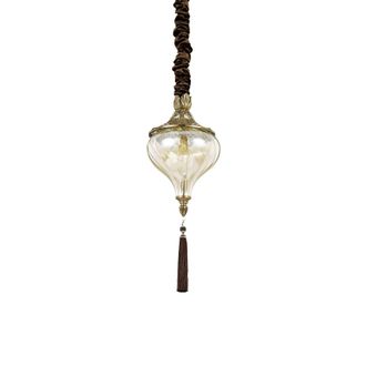 Netlighting Harem 1 Light Ceiling Pendant Antique Brass Amber Glass E27 in Yellow