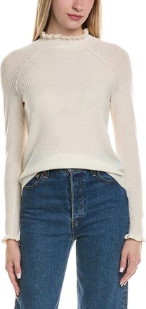 Sofiacashmere Rib & Ruffle Mock Neck Wool & Cashmere-Blend Sweater