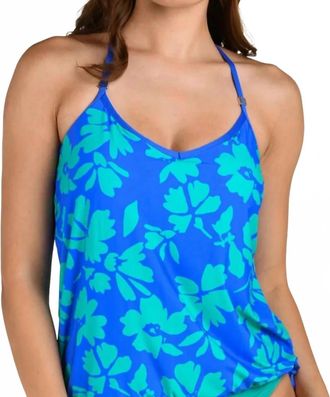 24th & Ocean Underwire V-Neck Blouson Tankini Top In Flor De Barcelona