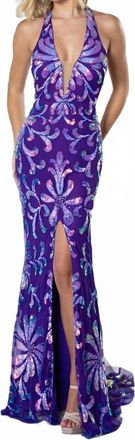 Rachel Allan Luxurious Stretch Satin Halter Gown In Purple/lilac