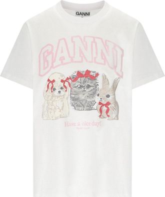 Ganni T-SHIRT BASIC ANIMALS BIANCA GANNI