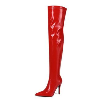 Generic Red,8.5 UK,Womens Thigh High Boots Patent Leather PU Over The Knee Boots Pointy Toe Stiletto Heel Long Boot Side Zipper Wedding Party Dress Shoes