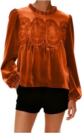 Generic Velvet Tops for Women Womens Velvet Lace Tops Plus Size Casual Round Neck Mesh Shirts Long Sleeve Flared Swing Blouse Hem Patchwork Peplum Top Elegant
