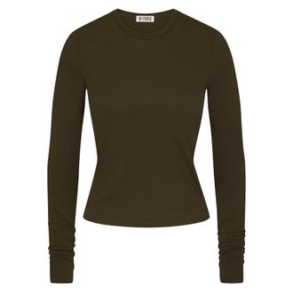 &Eacute;terne Fitted Crewneck Long Sleeve T-Shirt - Dames - Tops - Groen - Maat: S Katoen