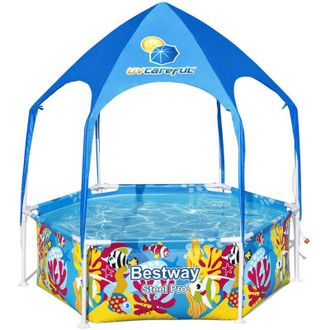 Bestway Piscina Hinchable Autoportante Infantil Steel Pro Splash-in-shade 183x51 Cm C&uacute;pula Parasol Dise&ntilde;o Animales Marinos Edad Mayores De 3 A&ntilde;os