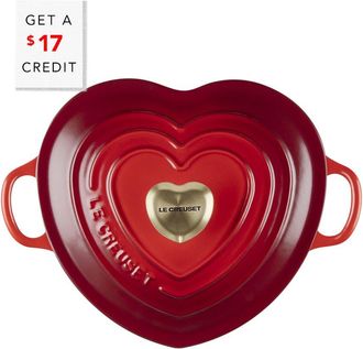 LE CREUSET Shallow Cerise Heart Cocotte With Light Gold Knob With $17 Credit