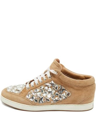 Jimmy Choo London crystal embellished calf suede sneakers - Neutrals