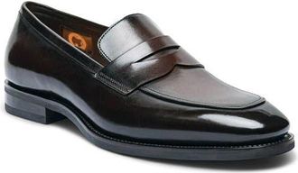 Santoni Gregor Leather Penny Loafer in Dark Brown at Nordstrom, Size 10.5