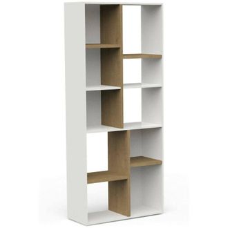 Dmora Dmora - Estante Para Libros Nisha, Estante De Oficina, Porta Libros M&oacute;vil, Biblioteca, 78x36 H183 Cm, Roble Y Blanco