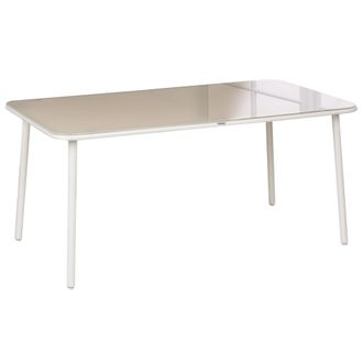 Beliani Mesa De Jard&iacute;n 160 X 90 Cm Estructura De Acero Y Tablero De Vidrio Templado 6 Personas Resistente Rayos Uv Agua Beige Claro Caravino