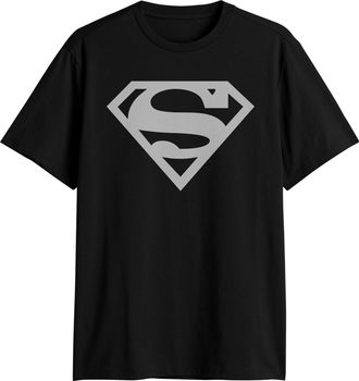 Mad Engine Superman Logo Symbol Justice League DC Costume Adult T-Shirt, Silver Black, Large