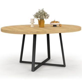IDMarket Selma Tavolo Da Pranzo Rotondo Allungabile 4-8 Persone Legno E Nero 120-160 Cm
