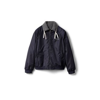 Miu Miu Technical Gazar And Fleece Reversible Bomber Jacket, Woman, Navy, Size 36