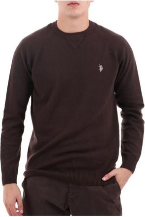 U.S.Polo Association Overdyed wollenmix trui met ronde hals - Heren - Ronde hals truien - Bruin - XL - Wol - Truien & Vesten