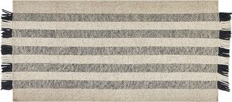 Beliani Alfombra De Lana Blanco Crema Negro 80 X 150 Cm Hecho A Mano Borlas Tacettin