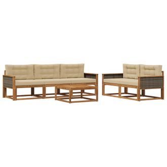 vidaXL Conjunto De Sof&aacute;s De Exterior Con Coj&iacute;n 6 Pcs Natural Y Beige Vidaxl