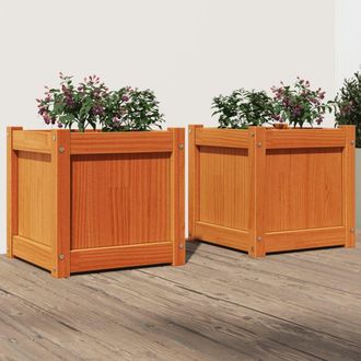 Berkfield Home Garden Planters 2 pcs Wax Brown Solid Wood Pine