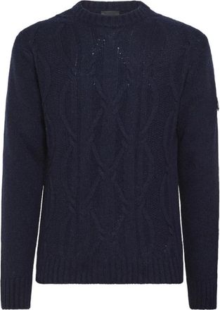 Peuterey Blauwe trui van wolmix met kabels - Heren - Sweatshirts - Blauw - S - Wol - Hoodies & sweatvesten