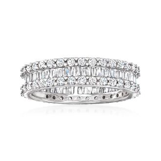 Ross-Simons Brilliant and Baguette-Cut Diamond Eternity Band in 14kt White Gold With Rhodium