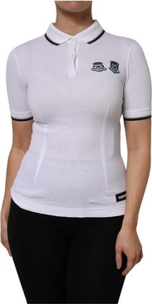 Dolce & Gabbana Polo Top met Korte Mouwen en Kraag - Dames - Polos - Wit - XS - Katoen - Tops