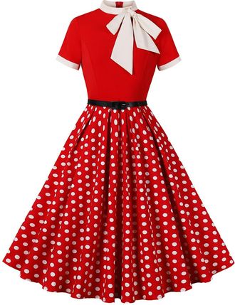 Generic Red Polka Dot Dress 1940s Dresses Women Vintage Rockabilly Off Shoulder Polka Dots A Line Swing Midi Dress Cocktail Party Evening Prom Gown 1940s Fanc