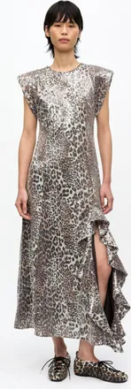 Ganni Leopard Stretch Sequins Long Dress - Size 10/12 Mixed