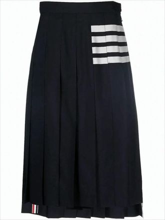 Thom Browne Structured Pleated Midi Skirt With Tricolor Tab Detail