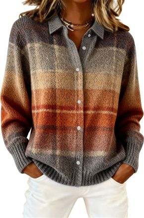 Generic Womens Plaid Print Casual Cotton Buttoned Cardigan Sweater, Plaid Knitted Cropped Cardigan Sweater 2026 (L,3XL)