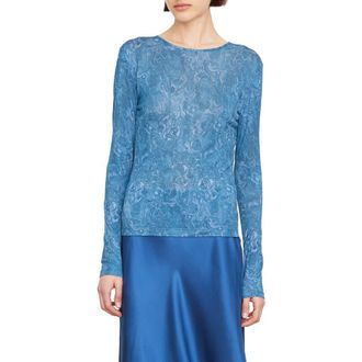 Vince Marble Print Long Sleeve T-Shirt in Baltic at Nordstrom Rack, Size X-Small
