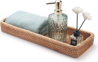 OEM Bandejas De Ba&ntilde;o De Rat&aacute;n, Cestas Rectangulares Para Guardar Art&iacute;culos De Aseo (natural, 41,5 X 15,5 X 5 Cm)