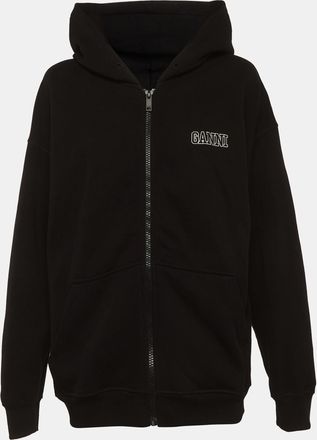 Ganni Ganni Black Logo Embroidered Cotton Zip-Up Hoodie
