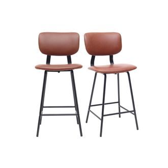 Miliboo Miliboo - Taburetes De Bar Vintage Marr&oacute;n Claro Con Patas En Metal 65cm (lote De 2) Lab