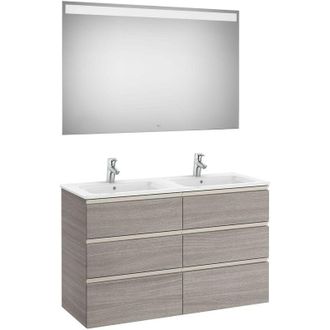 Roca Roca - Pack Mueble Base De 6 Cajones + Lavabo Doble + Espejo Led The Gap Color: Roble City Texturizado